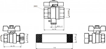DELTAMESS / DITECH Einbausatz-Neu G3/4 x 110mm mit Kugelhahnverschraubungen