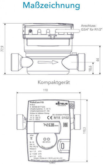 Spanner Pollux (SPX), Sensus PolluCom F Wireless M-Bus, Qn 0.6, 3/4" AG