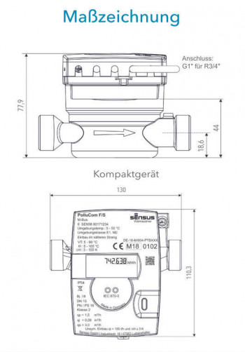 Spanner Pollux (SPX), Sensus PolluCom F Wireless M-Bus, Qn 2.5, 1" AG