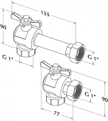 ROTH Winkelanschlussgruppe 1", flachdichtend, senkrechter Anschluss, Messing