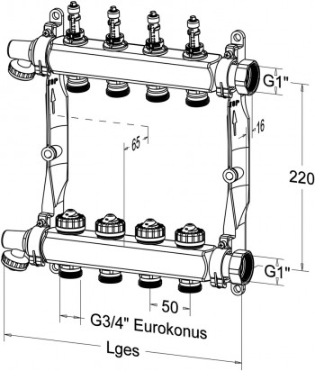 ROTH Heizkreisverteiler mit Durchflussanzeige, 2 Heizkreise, Edelstahl