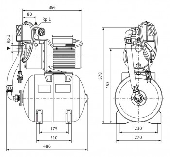 WILO Hochdruck-Kreiselpumpe Jet HWJ 20 L 203,G 1/Rp 1,0.75kW, IE2 4265551