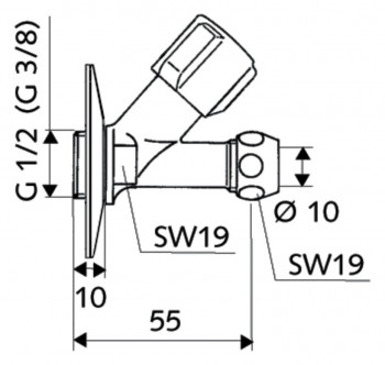 COMFORT Schrägsitzventil 1/2" DN10 3/8", Schubrosette, chrom