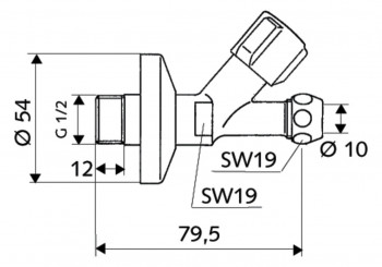 COMFORT Schrägsitzventil 1/2" DN10 3/8" Schubrosette, langer Schubschaft, chrom