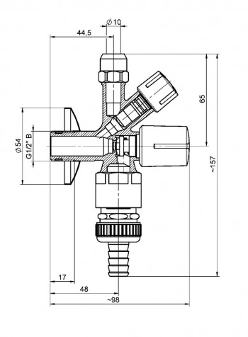 Schlösser O100 Kombi-Eckventil selbstdi. 1/2" chrom, mit RV, mit Belüfter DVGW