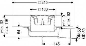 KESSEL Bodenablauf Der Ultraflache 54 DN 50, WaD, Schlitzrost 44750.20M
