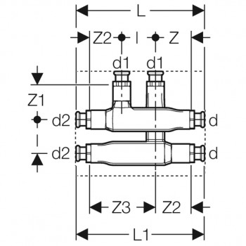 Mapress Kreuzungs-T-Stück 22 x 15 x 22 mm mit Dämmbox