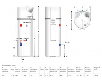 AUSTRIA EMAIL / DITECH Brauchwasser-Wärmepumpe BWP-1W250, 250 Liter 986079, D60001