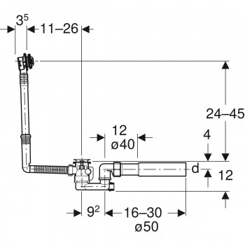 Geberit Badewannenablauf mit Drehbetätigung, d52, Länge 26 cm