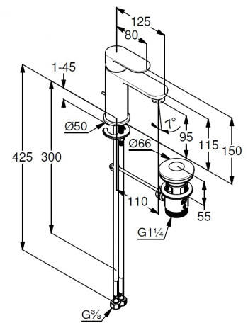 DIANA Waschtischmischer Serie O200 Neu Höhe 100mm, mit Ablaufgarnitur chrom