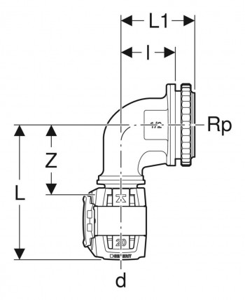 GEBERIT FlowFit Anschlusswinkel 20 mm x 1/2" für UP-Spk. 90°