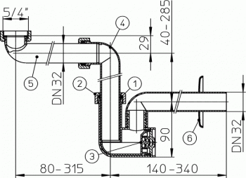 Hutterer & Lechner Raumspar Waschtisch Möbelsifon DN32 x 5/4"