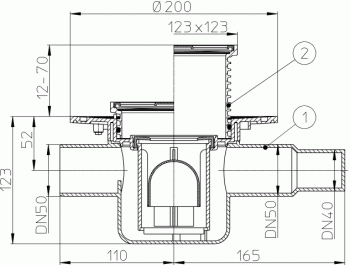 Hutterer & Lechner HL300 Bodenablauf DN 50 waagrecht