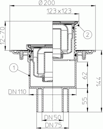 Hutterer & Lechner HL310N Bodenablauf DN 50, 75, 110, senkrecht