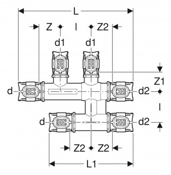 GEBERIT FlowFit Kreuzungs-T-Stück 20 x 16 x 16 mm mit Dämmbox