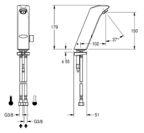 Franke-Protronic-S Waschtischarmatur, Batteriebetrieb mit Mischer