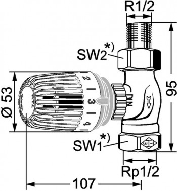 Heimeier Rücklauftemperaturbegrenzer RTL 1/2" Durchgang