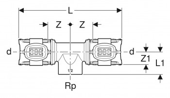 GEBERIT Flowfit T-Stück 25 x 1/2" IG x 25 mm