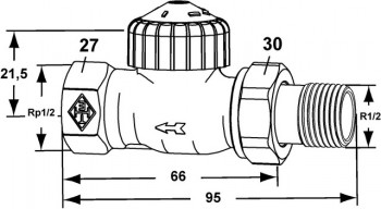 Heimeier Thermostatventil V-exakt II 1/2" DG, umgekehrte Flussrichtung, Voreinst.