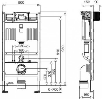 TECEprofil WC-Modul mit Uni-Spülkasten, Bauhöhe 980 mm, 9300322