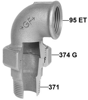 Verzinkte Winkelverschraubung 1/2", flach dichtend, I/A-Gewinde, Nr. 97