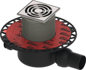 DITECH/TECE Ablaufset Norm Höhe 98 mm waag DN50 m Seal Universalflansch und Edelstahlstahlrostrahmen