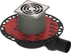 DITECH/TECE Ablaufset superflach Höhe 66 mm waag DN50 m Seal Universalflansch und Edelstahlrostahmen