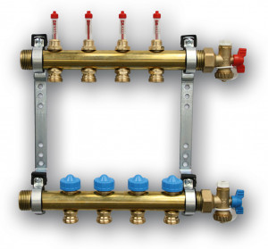 ROTH Heizkreisverteiler mit Durchflussanzeige, 14 Heizkreise, Messing, absperrbar
