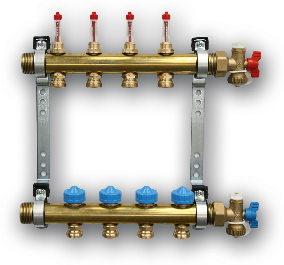 ROTH Heizkreisverteiler mit Durchflussanzeige, 12 Heizkreise, Messing, absperrbar